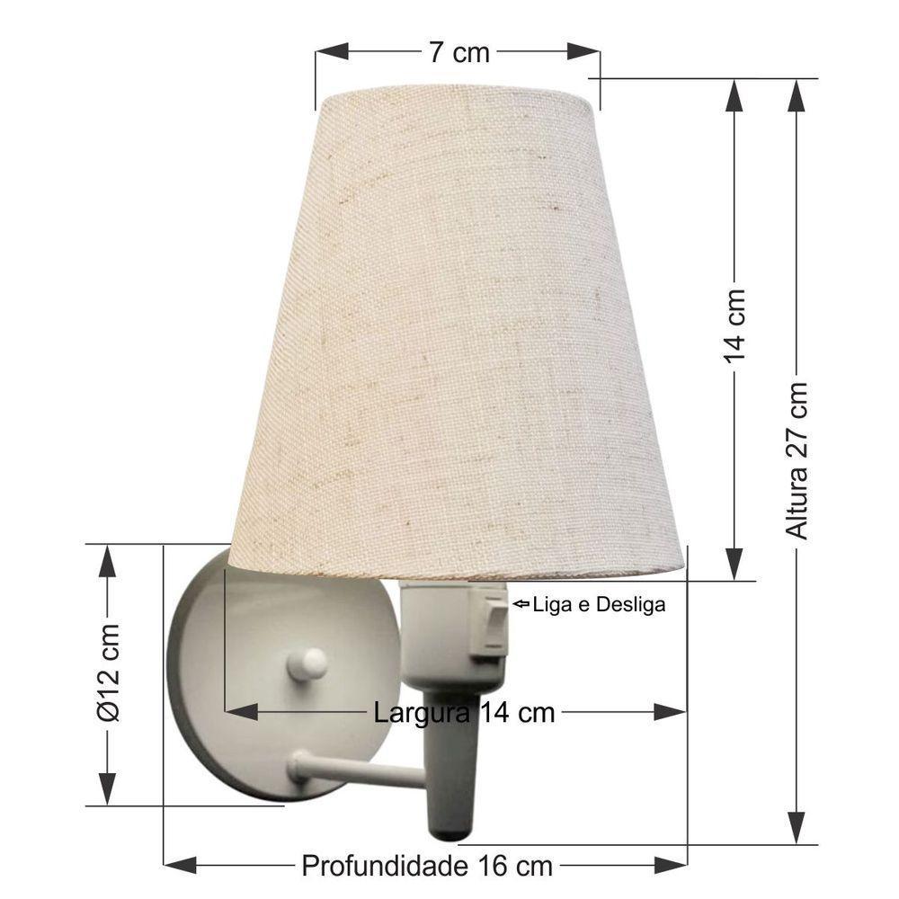 Kit-2 Arandela Cone Md-2013 Branco C- Inter Liga E Desl Cúpula Em Tecido Rustico Bege - Bivolt - 3