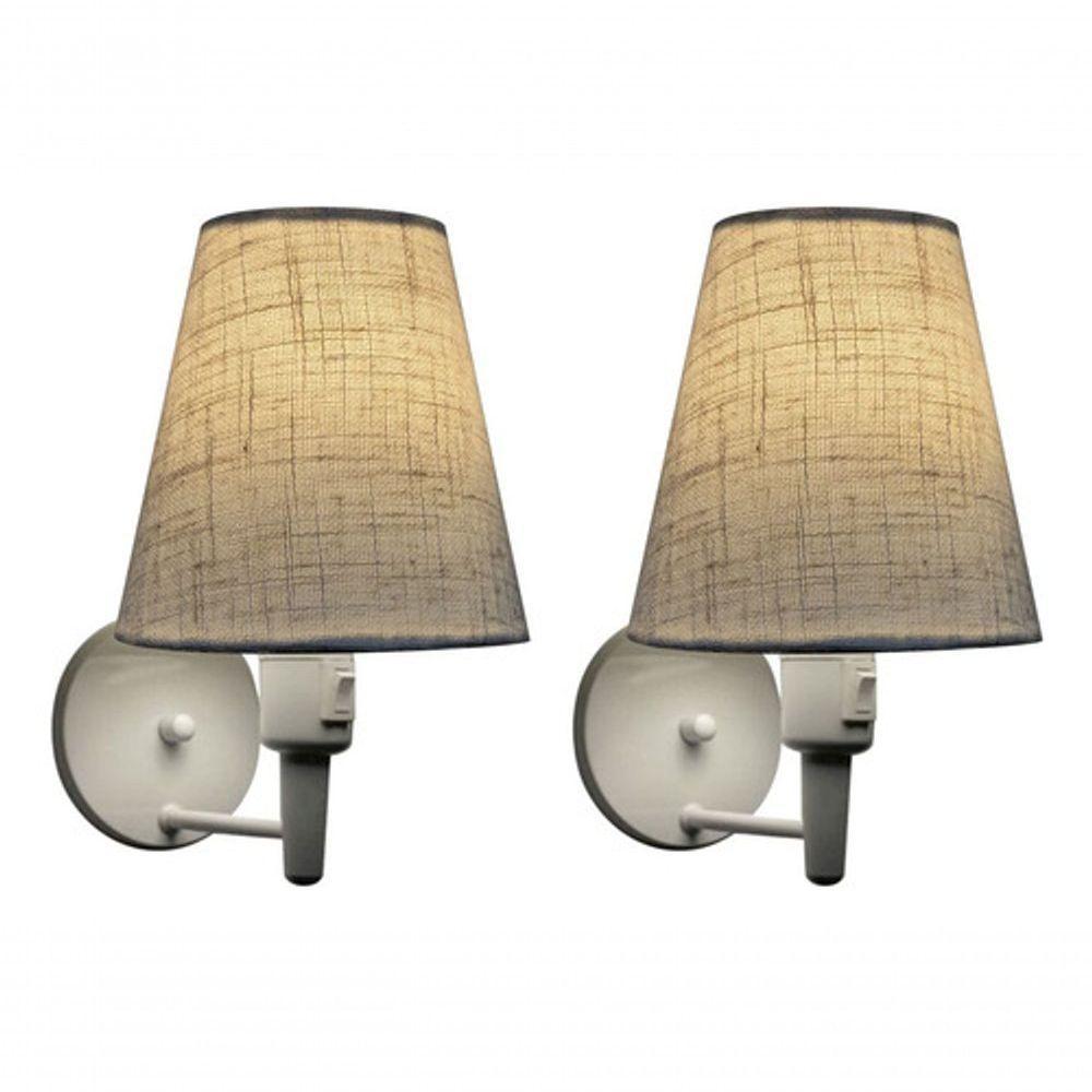 Kit-2 Arandela Cone Md-2013 Branco C- Inter Liga E Desl Cúpula Em Tecido Rustico Bege - Bivolt - 5