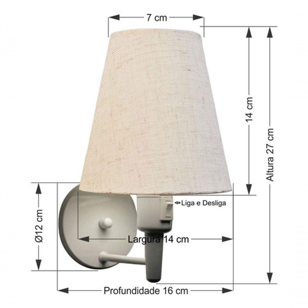 Kit-2 Arandela Cone Md-2013 Branco C- Inter Liga E Desl Cúpula Em Tecido Rustico Bege - Bivolt - 7