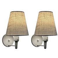 Kit-2 Arandela Cone Md-2013 Branco C- Inter Liga E Desl Cúpula Em Tecido Rustico Bege - Bivolt - 1