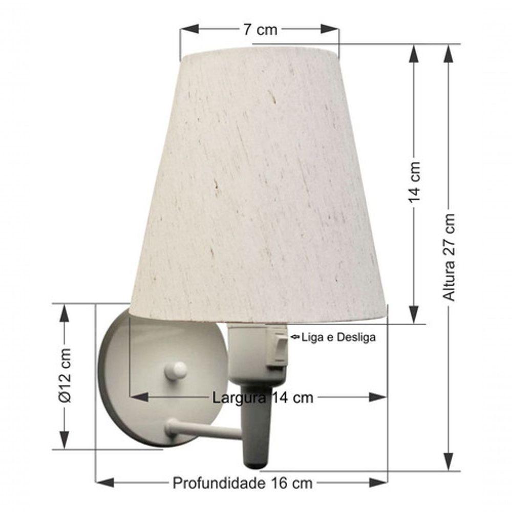 Arandela Cone Md-2013 Branco C- Inter Liga E Desl Cúpula Em Tecido Linho Bege - Bivolt - 3