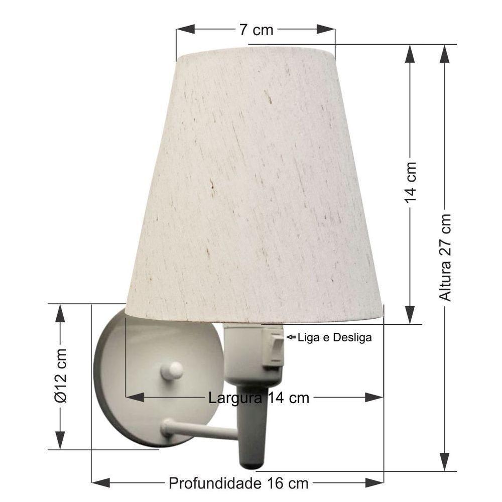 Arandela Cone Md-2013 Branco C- Inter Liga E Desl Cúpula Em Tecido Linho Bege - Bivolt - 6