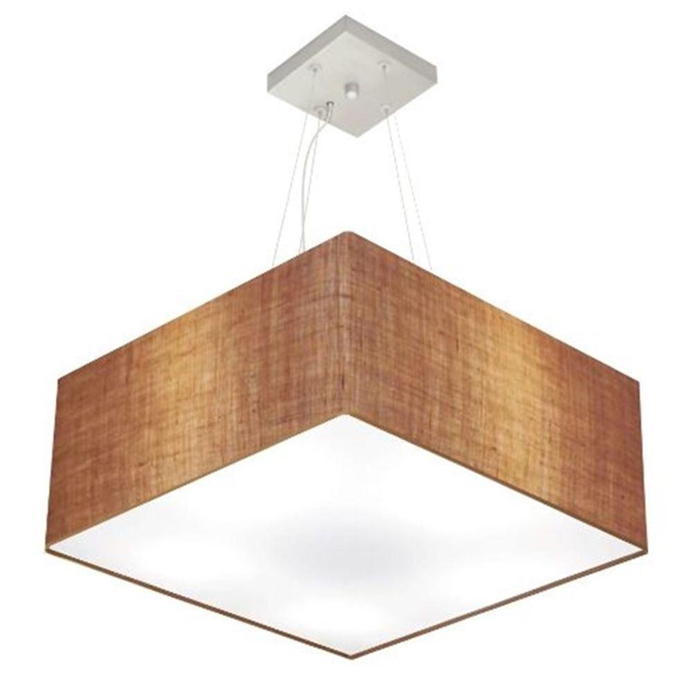 Lustre Pendente Quadrado Md-4065 Cúpula Em Tecido 30/70x70cm Palha - Bivolt - 1