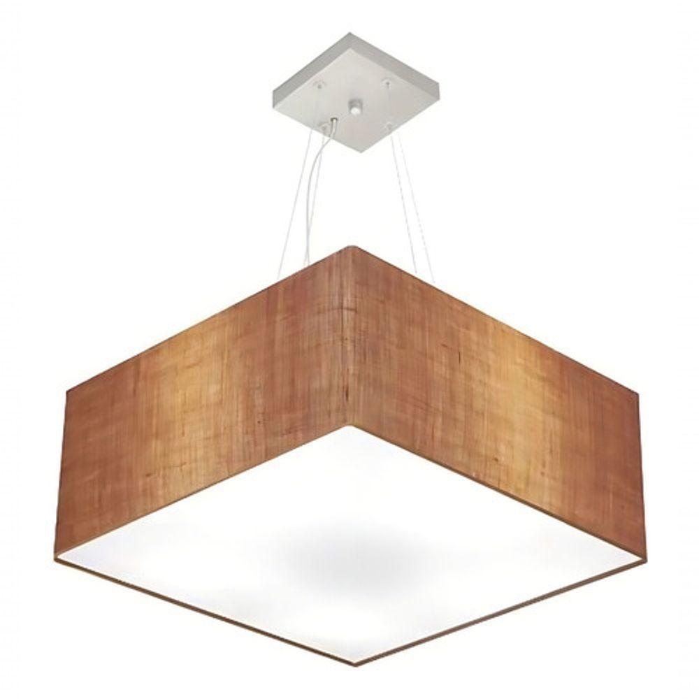 Lustre Pendente Quadrado Md-4065 Cúpula Em Tecido 30/70x70cm Palha - Bivolt - 3