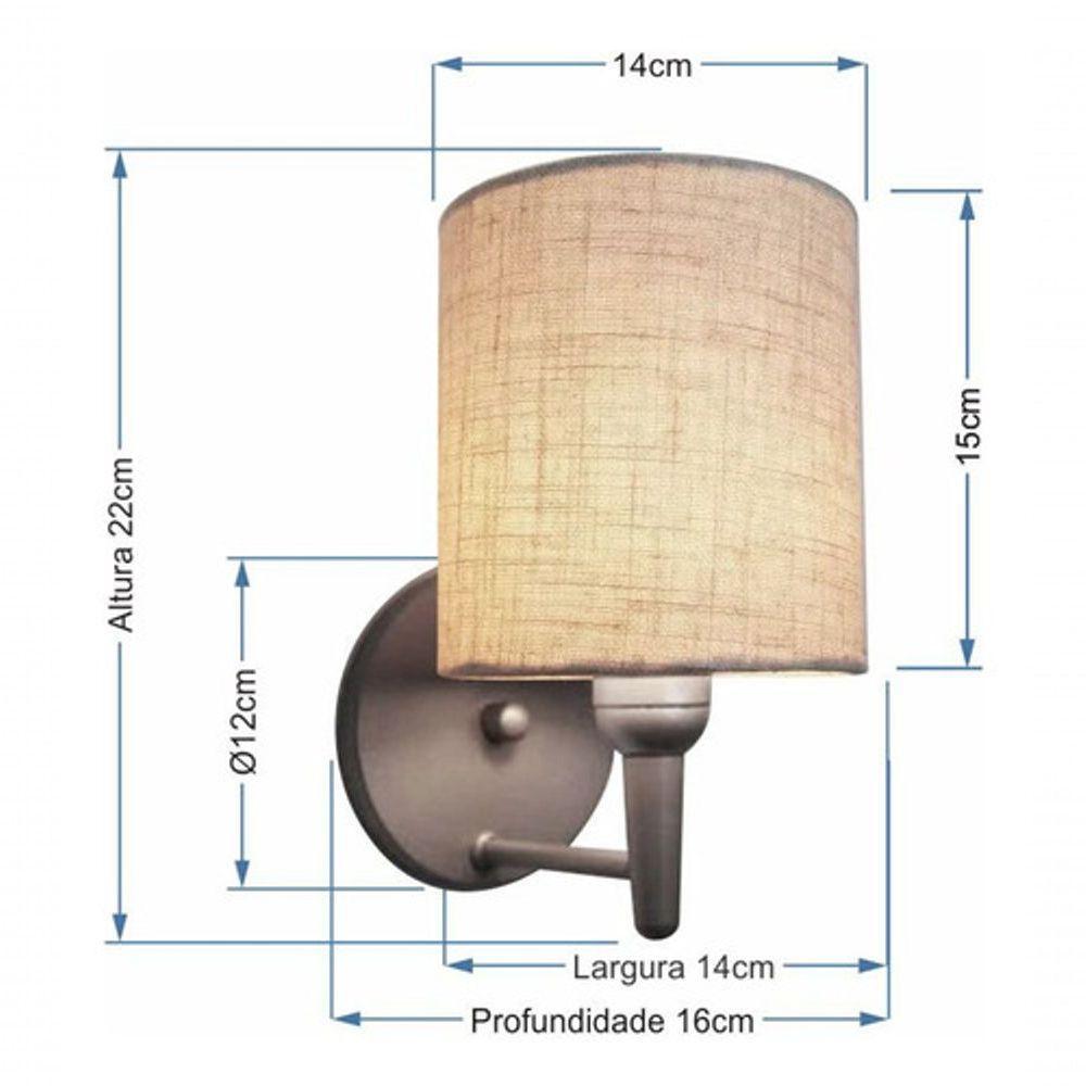 Arandela Cilindrica Md-2009 Base Cinza Cúpula Em Tecido 14x15cm Rustico Bege - Bivolt - 8