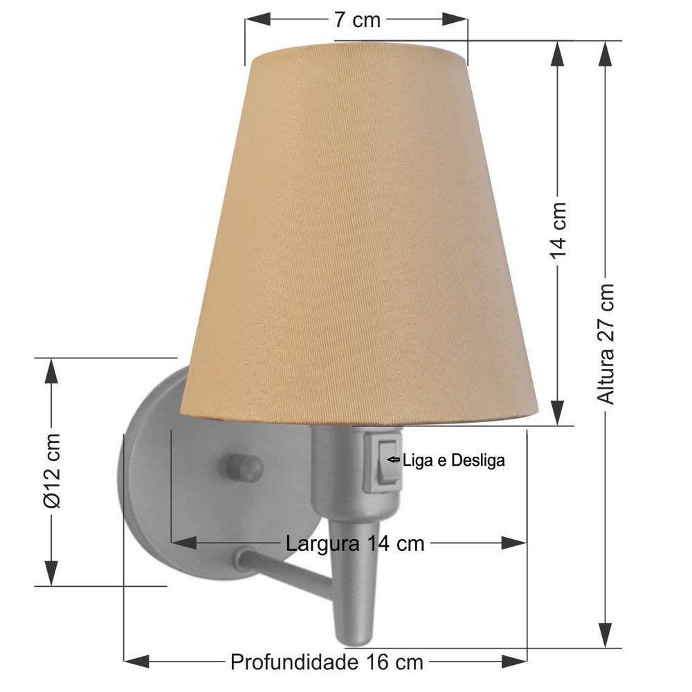 Kit-2 Arandela Cone Md-2013 Cinza C- Inter Liga E Desl Cúpula Em Tecido Palha - Bivolt - 3