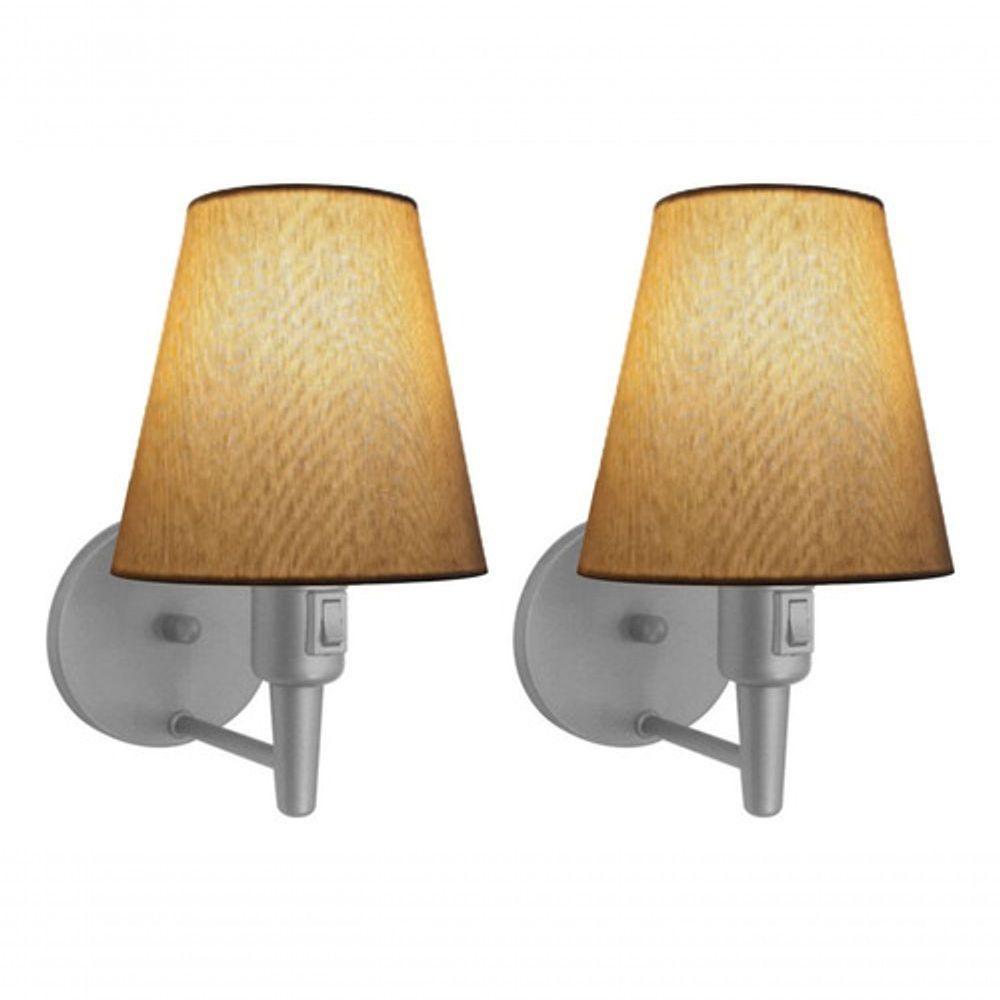 Kit-2 Arandela Cone Md-2013 Cinza C- Inter Liga E Desl Cúpula Em Tecido Palha - Bivolt - 5