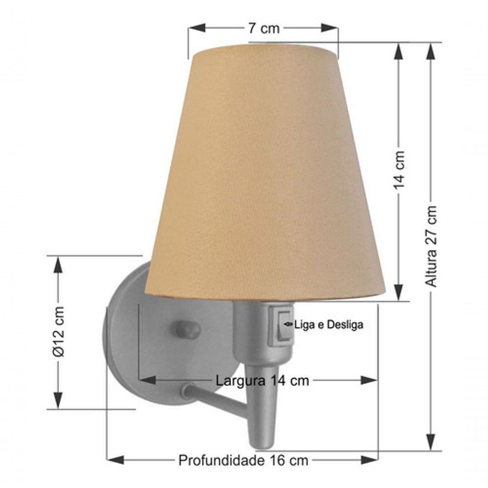 Kit-2 Arandela Cone Md-2013 Cinza C- Inter Liga E Desl Cúpula Em Tecido Palha - Bivolt - 8