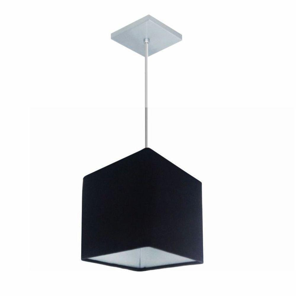 Lustre Pendente Quadrado Md-4224 Cúpula Em Tecido 16/16x16cm Preto - Bivolt - 1