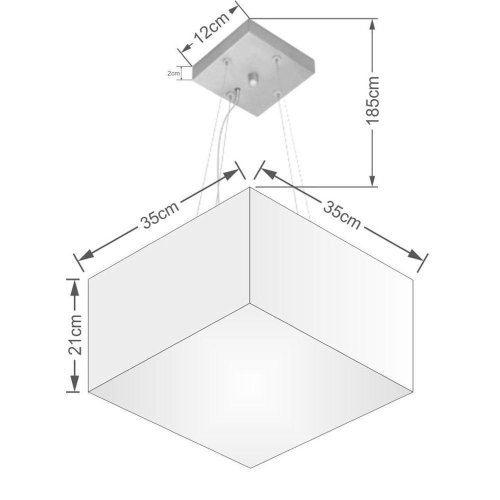 Lustre Pendente Quadrado Md-4005 Cúpula Em Tecido 21/35x35cm Rustico Bege - Bivolt - 2