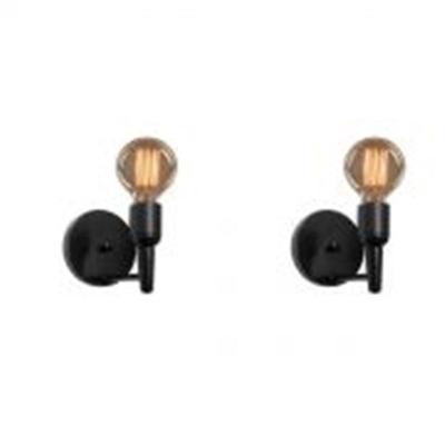 Kit-2 Lustre Arandela Retro Md-2028 Preto Suporte Para Lâmpada - Bivolt
