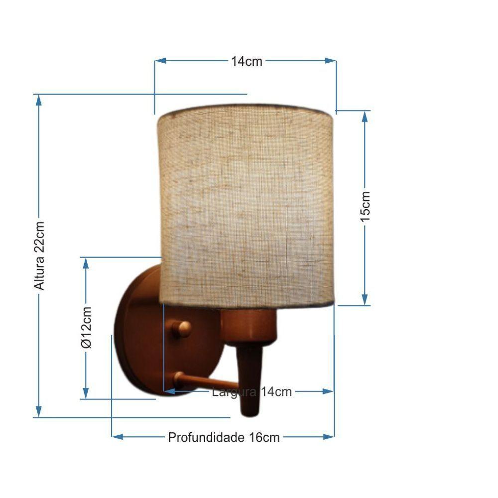 Kit-2 Arandela Cilíndrica Md-2009 Base Cobre Cúpula Em Tecido 14x15cm Rustico Bege - Bivolt - 3