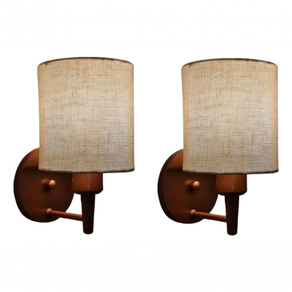 Kit-2 Arandela Cilíndrica Md-2009 Base Cobre Cúpula Em Tecido 14x15cm Rustico Bege - Bivolt - 6