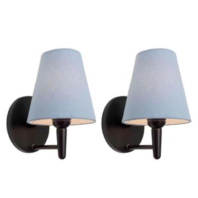 Kit-2 Arandela Cone Md-2004 Base Preto Cúpula Em Tecido 14-14x07cm Azul Bebê - Bivolt