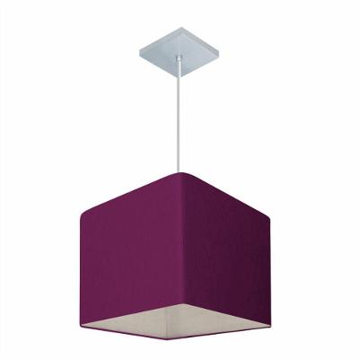 Lustre Pendente Quadrado Vivare Md-4058 Cúpula Em Tecido 21/25x25cm - Bivolt Roxo 110v/220v