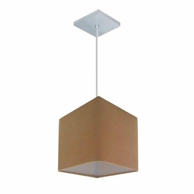 Lustre Pendente Quadrado Vivare Md-4224 Cúpula Em Tecido 16/16x16cm - Bivolt Palha 127/220v