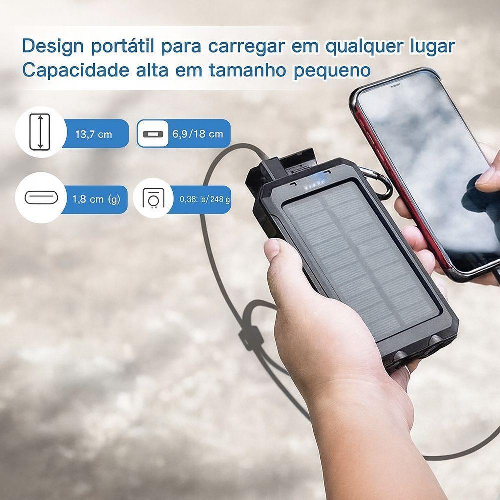 Power Bank Solar 10000mah Com Lanterna Led Sos – Carregador Portátil Usb à Prova De Respingo, Quedas E Poeira - Laranja - 7
