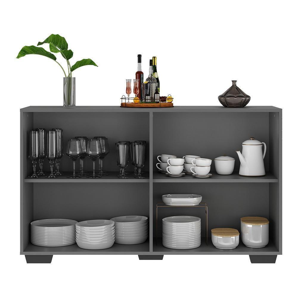 Aparador Buffet 4 Portas Com Pés Grafite Preto - 4