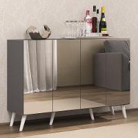 Aparador Buffet 4 Portas Com Espelho e Pés Grafite Branco - 1