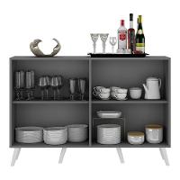 Aparador Buffet 4 Portas Com Espelho e Pés Grafite Branco