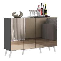 Aparador Buffet 4 Portas Com Espelho e Pés Grafite Branco - 7