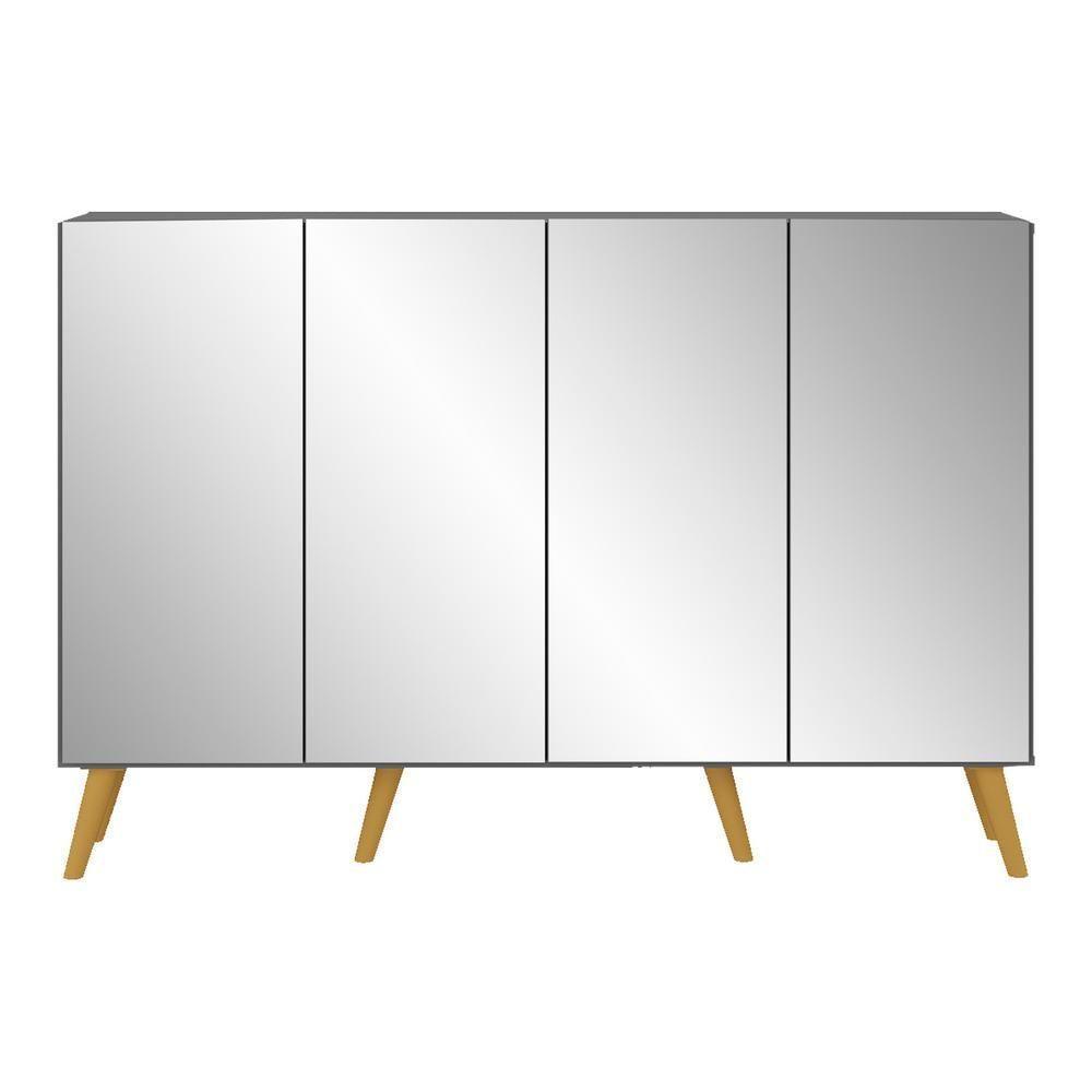 Aparador Buffet 4 Portas Com Espelho e Pés Grafite Natural - 3