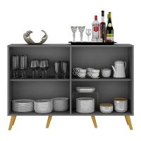 Aparador Buffet 4 Portas Com Espelho e Pés Grafite Natural