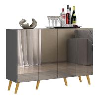 Aparador Buffet 4 Portas Com Espelho e Pés Grafite Natural - 7