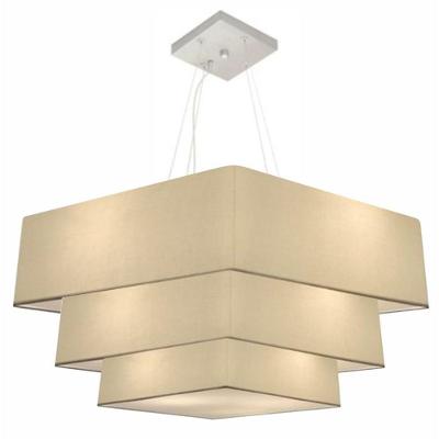 Lustre Pendente Triplo Quadrado Md-4165 Cúpula Em Tecido Algodão Crú - Bivolt