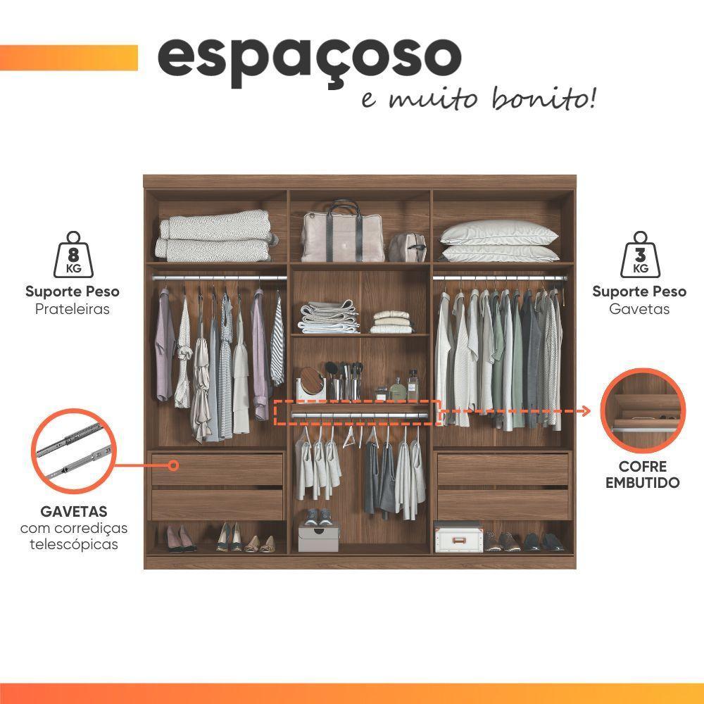 Guarda Roupas Casal Detalhes Frisados Com 6 Portas 4 Gavetas Buriti Andirá Madeirado / Areia - 2