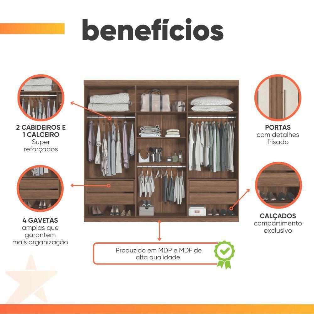 Guarda Roupas Casal Detalhes Frisados Com 6 Portas 4 Gavetas Buriti Andirá Madeirado / Areia - 9