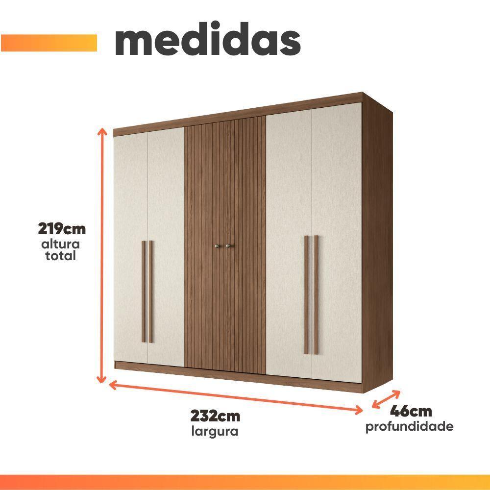 Guarda Roupas Casal Detalhes Frisados Com 6 Portas 4 Gavetas Buriti Andirá Madeirado / Areia - 10