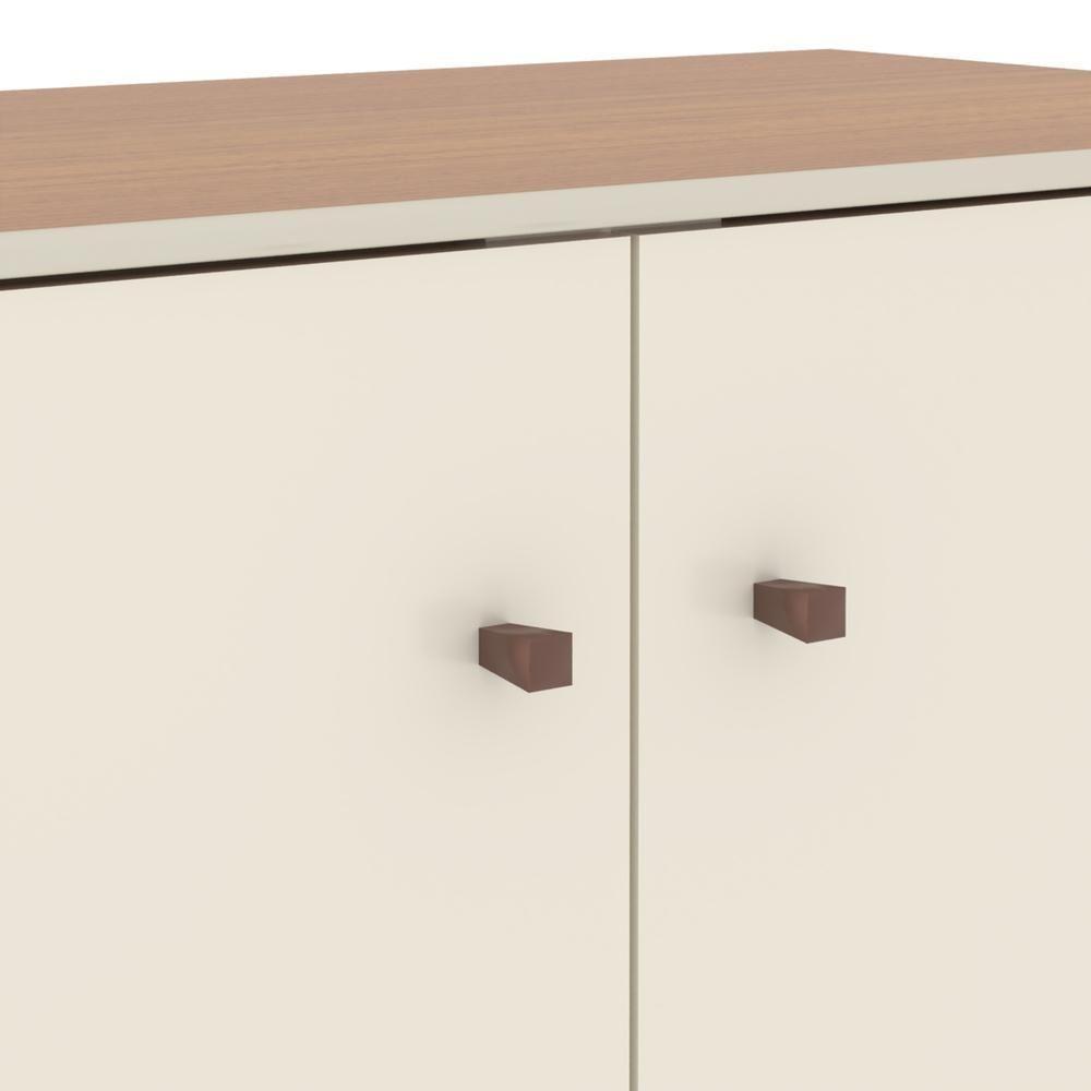 Buffet Aparador Compacto Com 2 Portas 77cm Escritório Tech - Off White E Cedro - 4