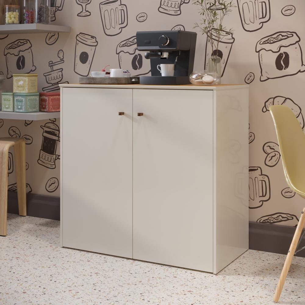 Buffet Aparador Compacto Com 2 Portas 77cm Escritório Tech - Off White E Cedro - 8