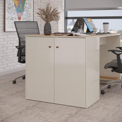 Buffet Aparador Compacto Com 2 Portas 77cm Escritório Tech - Off White E Cedro