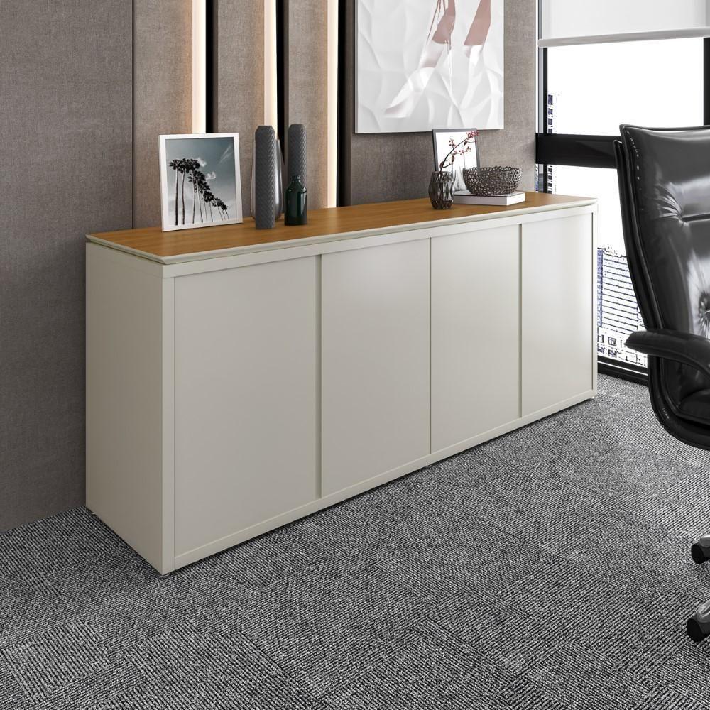 Buffet Aparador Com 4 Portas Para Escritório 180cm Tundra - Off White E Freijó - 1
