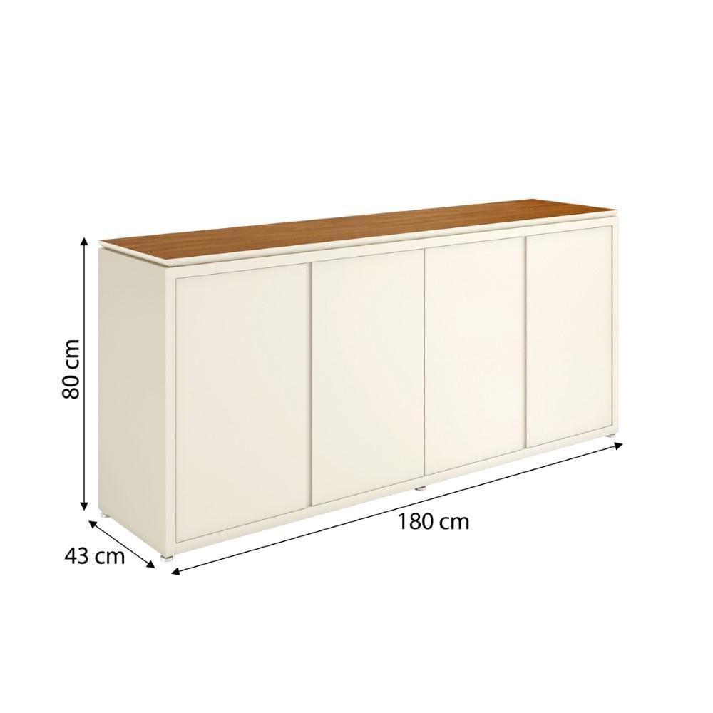 Buffet Aparador Com 4 Portas Para Escritório 180cm Tundra - Off White E Freijó - 2