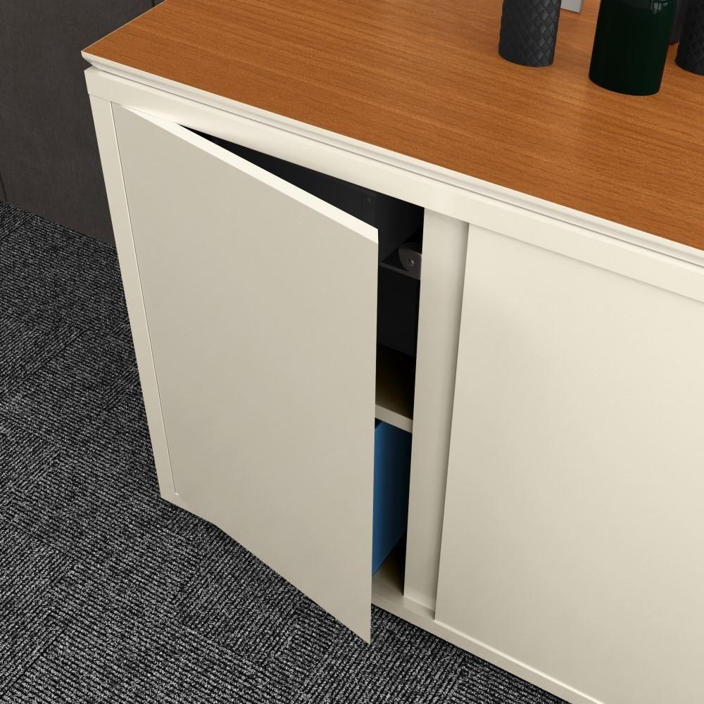 Buffet Aparador Com 4 Portas Para Escritório 180cm Tundra - Off White E Freijó - 3