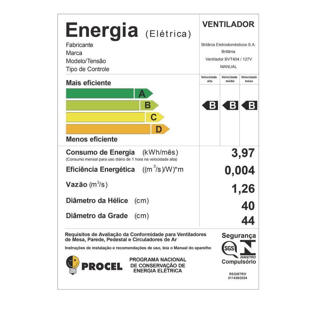 Ventilador Britânia Tecnologia Maxx Force 150W BVT404 110V - 7