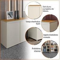 Buffet Aparador Com 4 Portas E Tampo Duplo 180cm Tundra - Off White E Freijó - 2