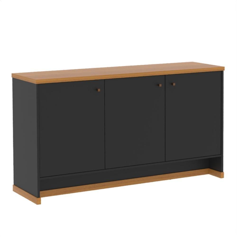 Buffet Aparador 3 Portas 136cm Com Tampo 25mm Verbena - Preto E Naturale - 6
