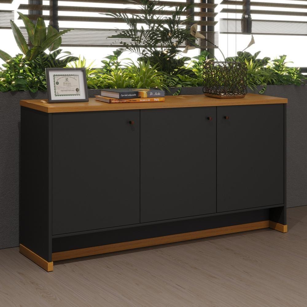 Buffet Aparador 3 Portas 136cm Com Tampo 25mm Verbena - Preto E Naturale - 7