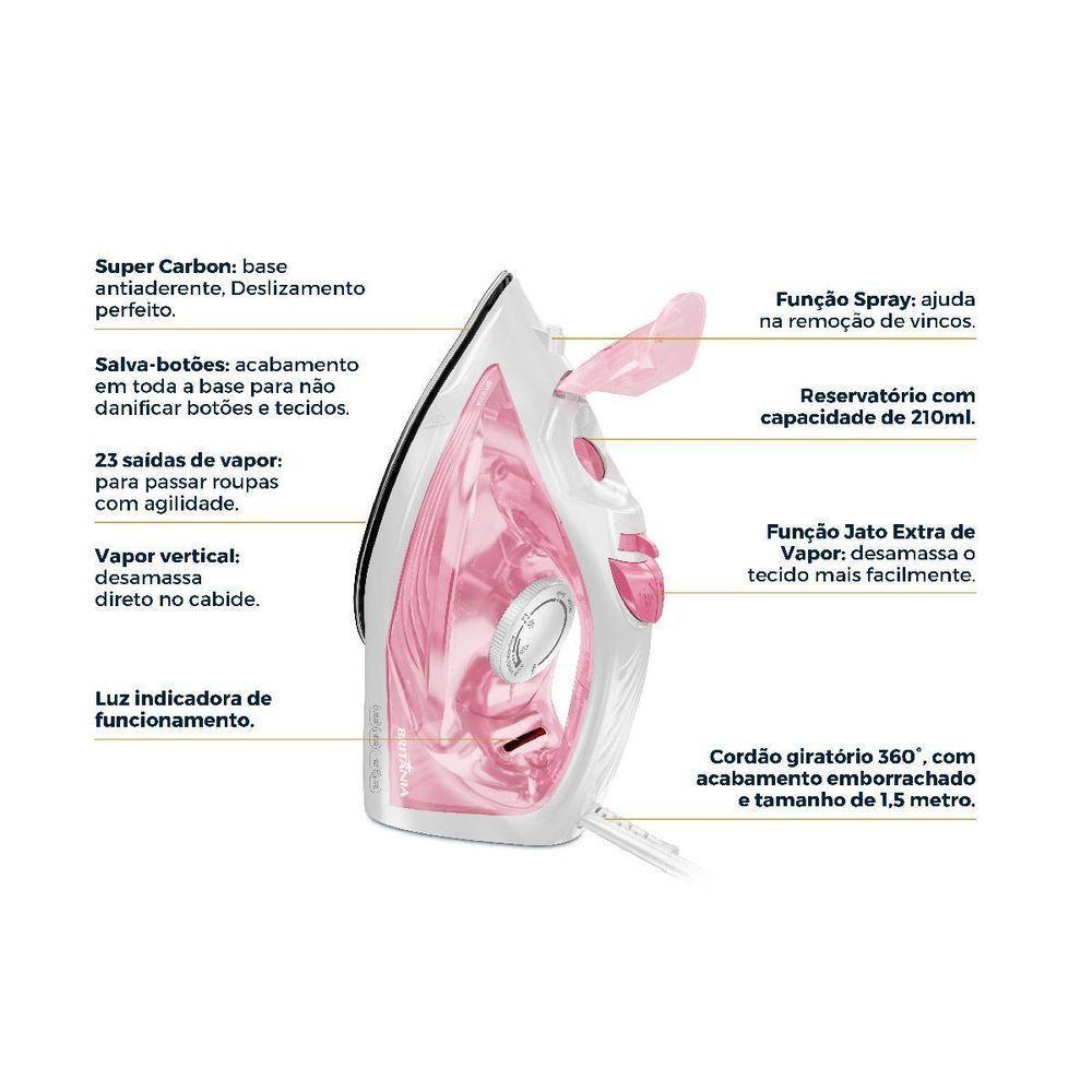 Ferro De Passar A Vapor Britânia Rosa  BFVE01A 110V - 4