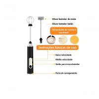 Mini Mixer Portátil Usb Com 3 Velocidades – Espumador De Leite, Batedor De Ovos, Whey E Shakes Cremosos Preto