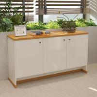 Buffet Aparador 3 Portas 136cm Com Tampo 25mm Verbena - Off White E Naturale - 1