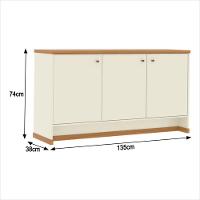 Buffet Aparador 3 Portas 136cm Com Tampo 25mm Verbena - Off White E Naturale - 2