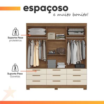 Guarda Roupa Casal Uraí 3 Portas de Correr 9 Gavetas Madeirado - Areia