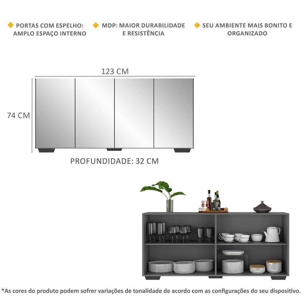 Aparador Buffet 4 Portas Com Espelho e Pés Vegas Preto - 5