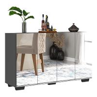 Aparador Buffet 4 Portas Com Espelho e Pés Vegas Preto - 6