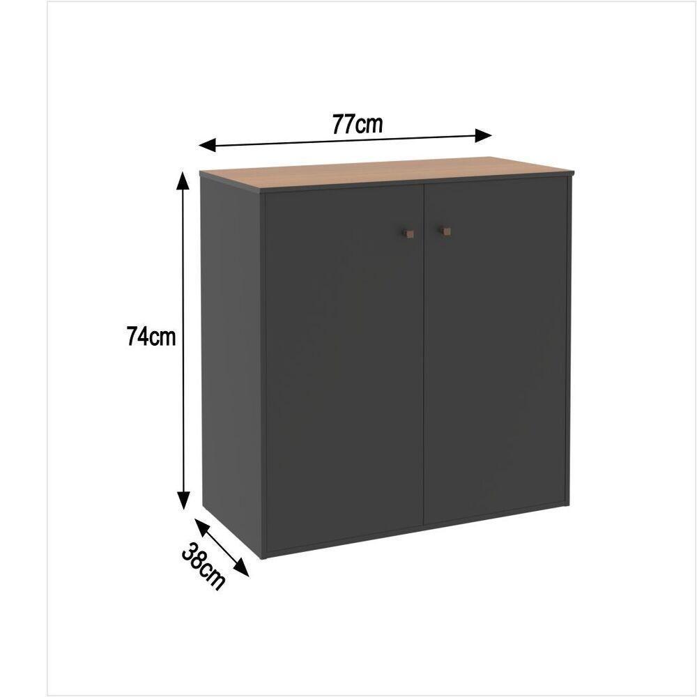 Buffet Aparador Compacto Com 2 Portas 77cm Escritório Tech - Preto E Cedro - 2
